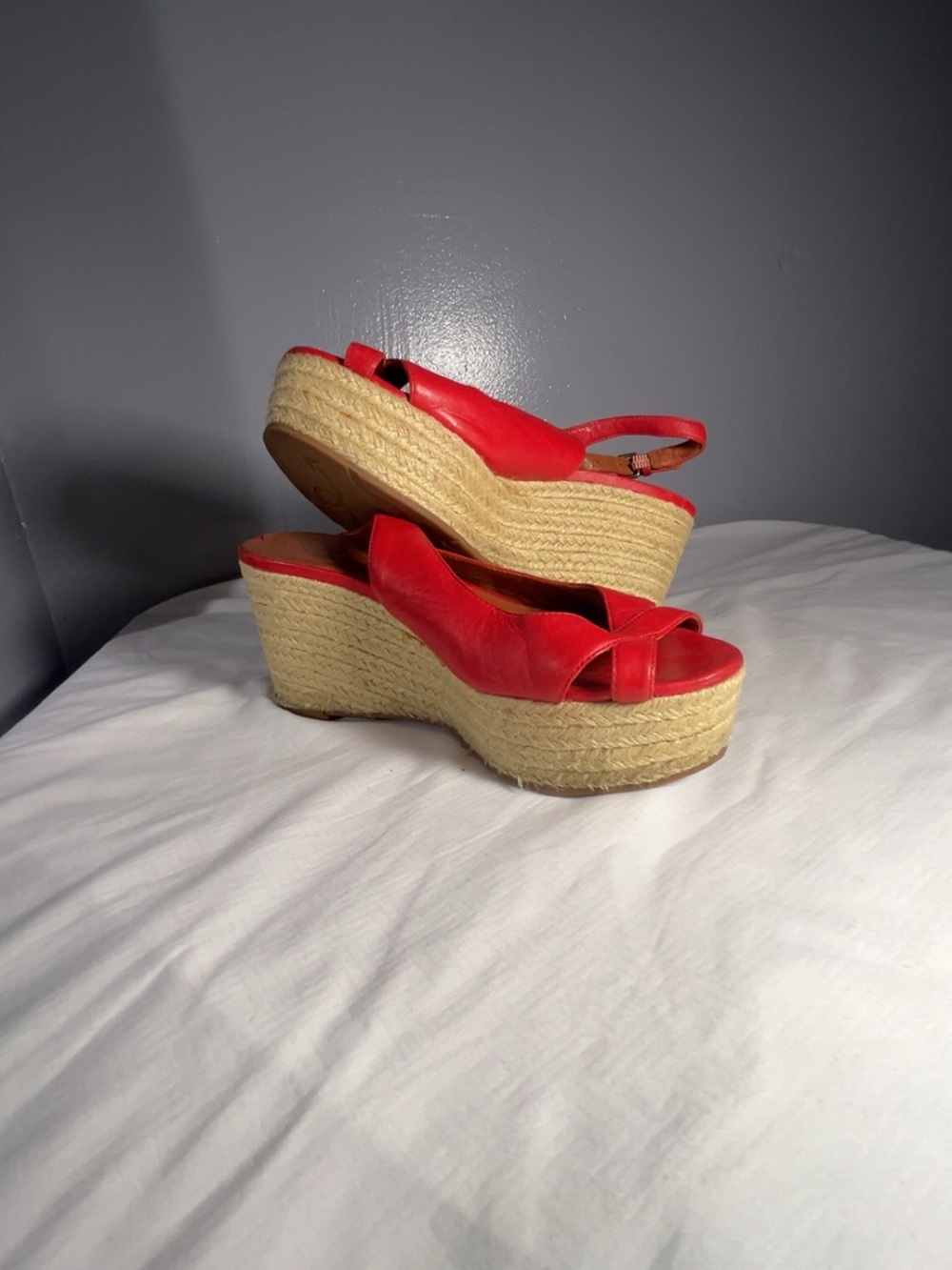 Via Spiga Coral Red Espadrille Platform Wedge Sandals Women’s Size - 6.5